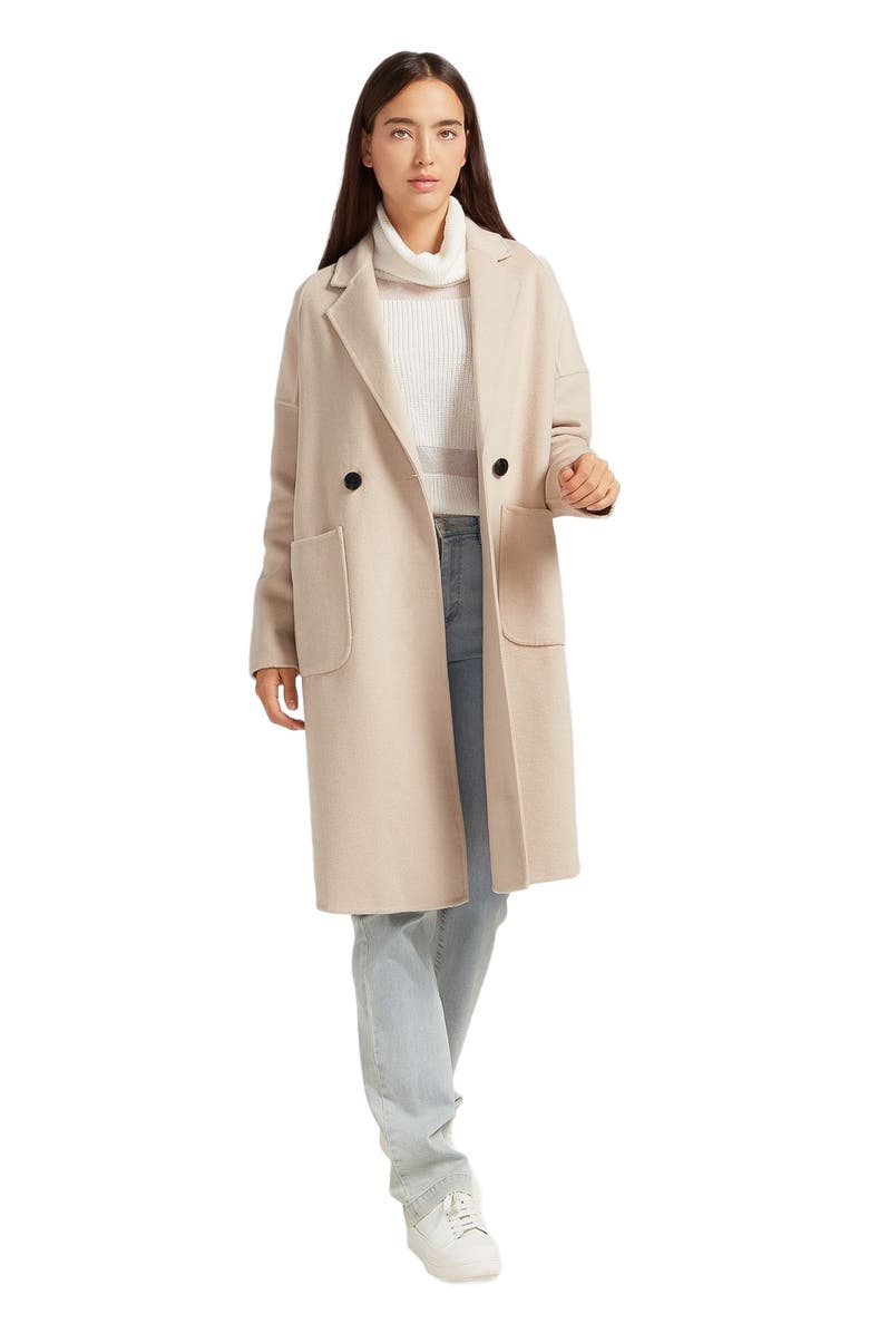 Belle & Bloom Publisher Double Breasted Wool Blend Coat, Main, color, Sand