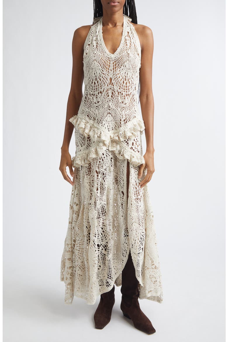 Elvira Lace Halter Cover-Up Dress, Main, color, ECRU
