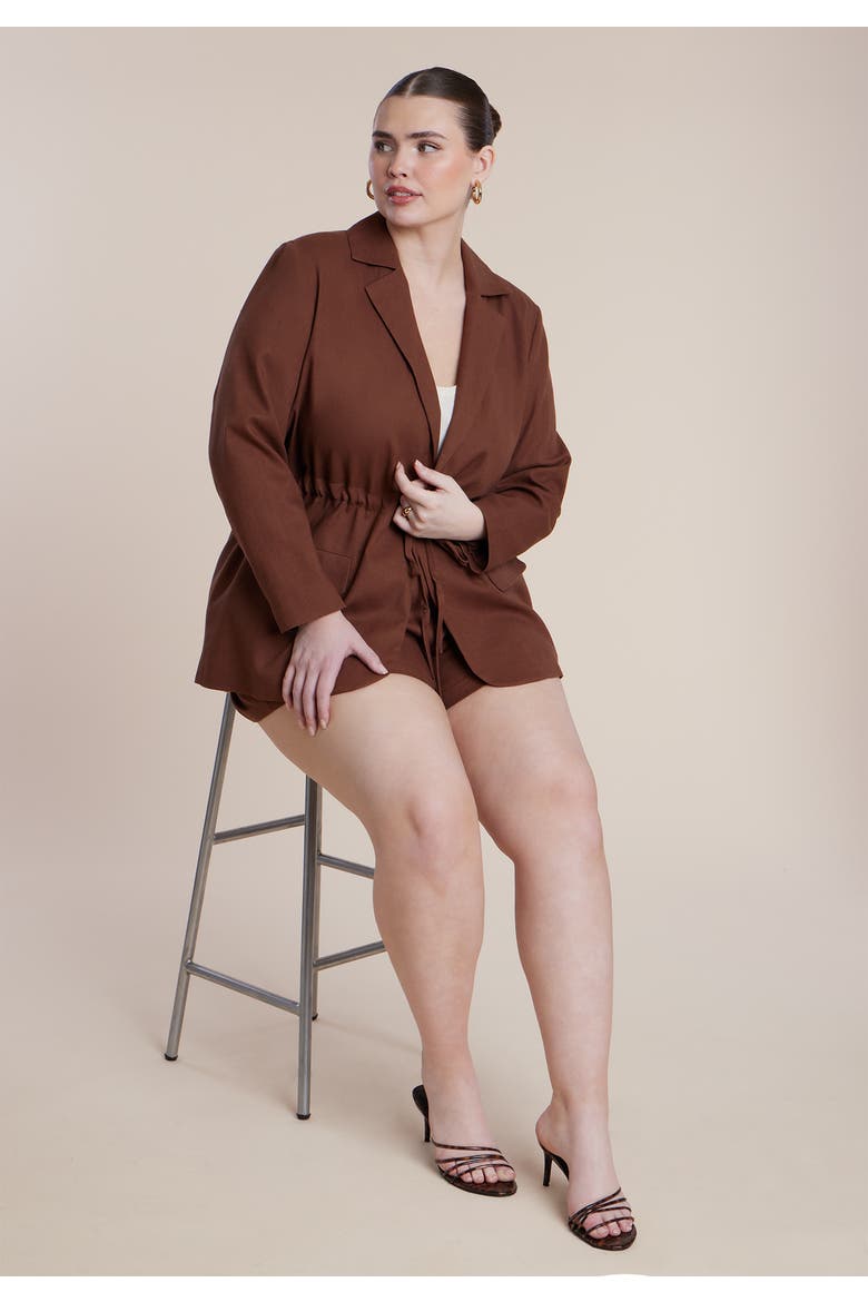 Drawstring Waist Linen Blazer, Alternate, color, DOWNTOWN BROWN