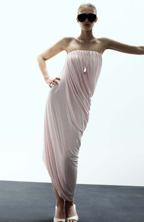 Mango X Kaia Gerber Strapless Asymmetric Ruched Dress In Pink