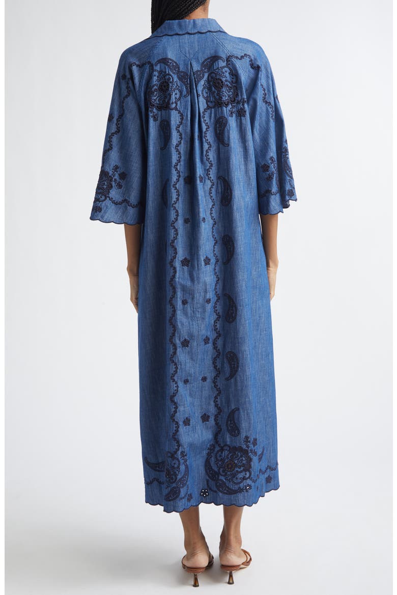 Aster Paisley Embroidered Denim Midi Dress, Alternate, color, RAILWAY BLUE