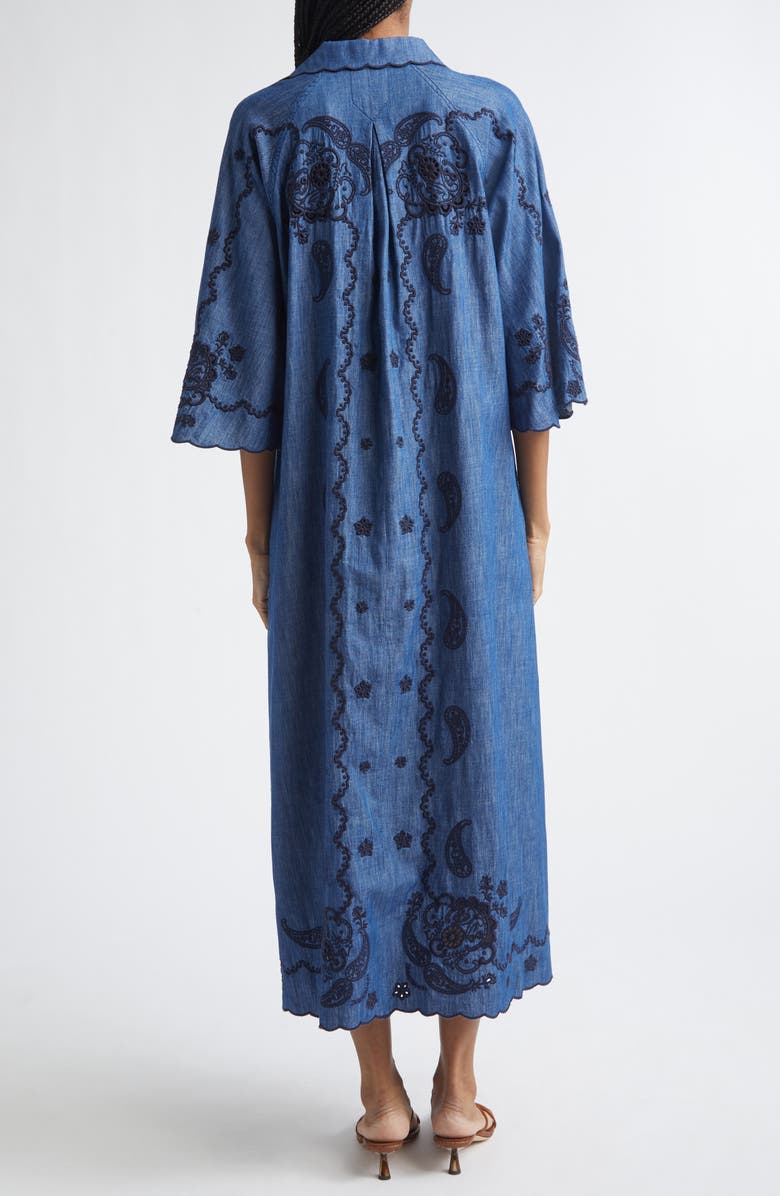 Zimmermann Aster Paisley Embroidered Denim Midi Dress, Alternate, color, Railway Blue