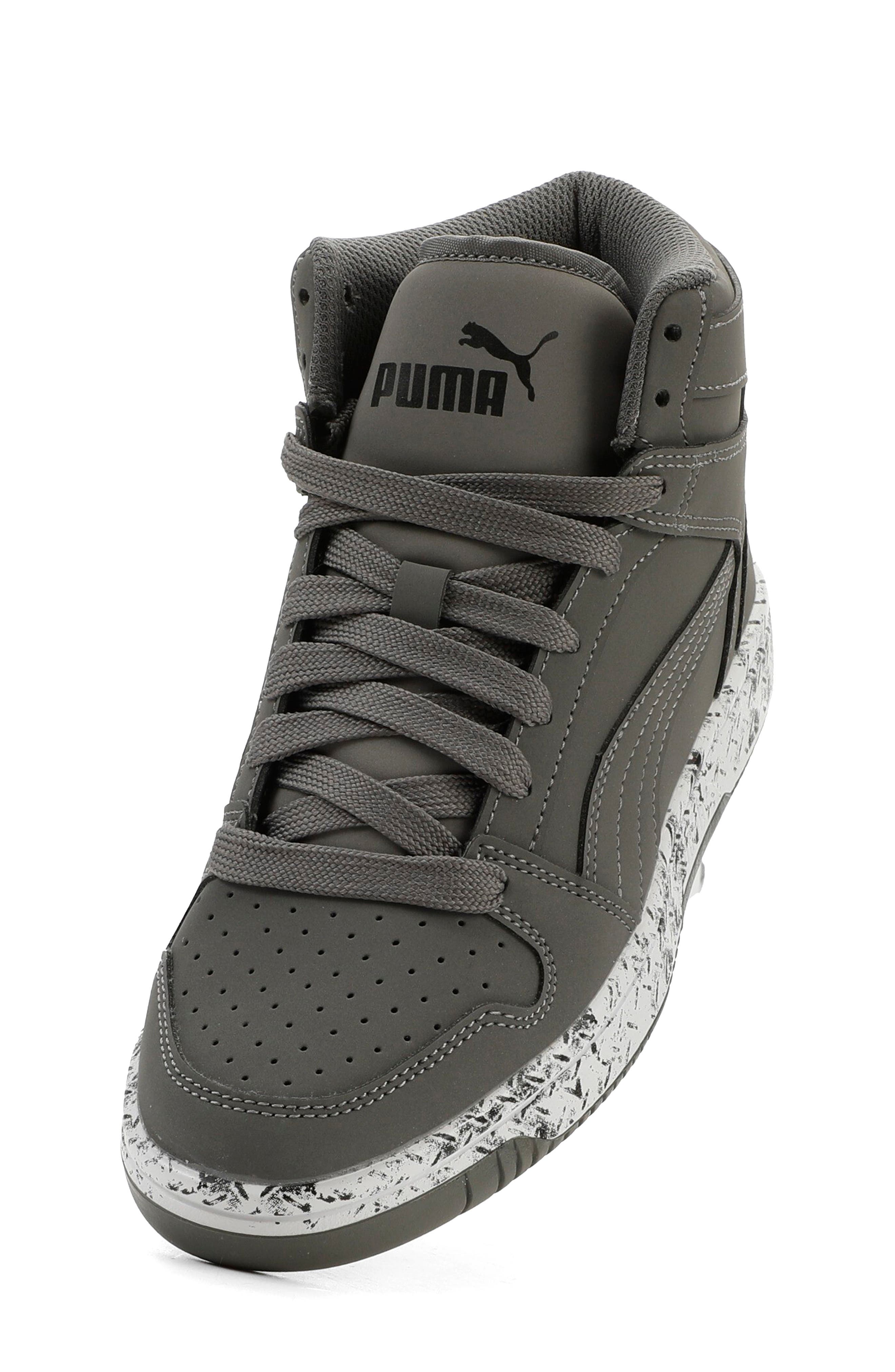 PUMA Kids' Rebound Layup High Top Sneaker, Alternate, color, Cast Iron-Puma Black-White