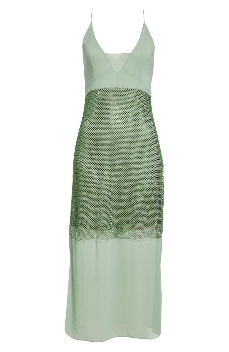 Stella McCartney Crystal Panel Satin Slipdress, Alternate, color, Fern