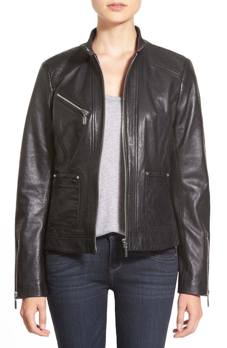 Bernardo Zip Front Leather Jacket, Main, color, 