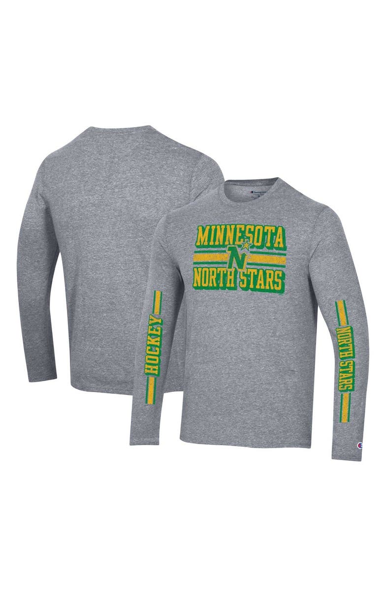 Champion Men's Champion Heather Gray Minnesota North Stars Tri-Blend Dual-Stripe Long Sleeve T-Shirt, Main, color, 