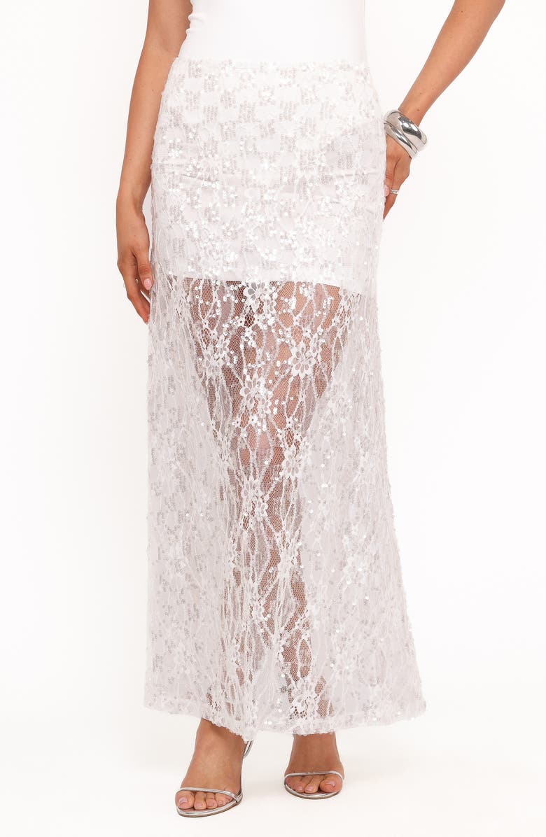 Petal & Pup Yonder Sequin Lace Maxi Skirt, Main, color, White
