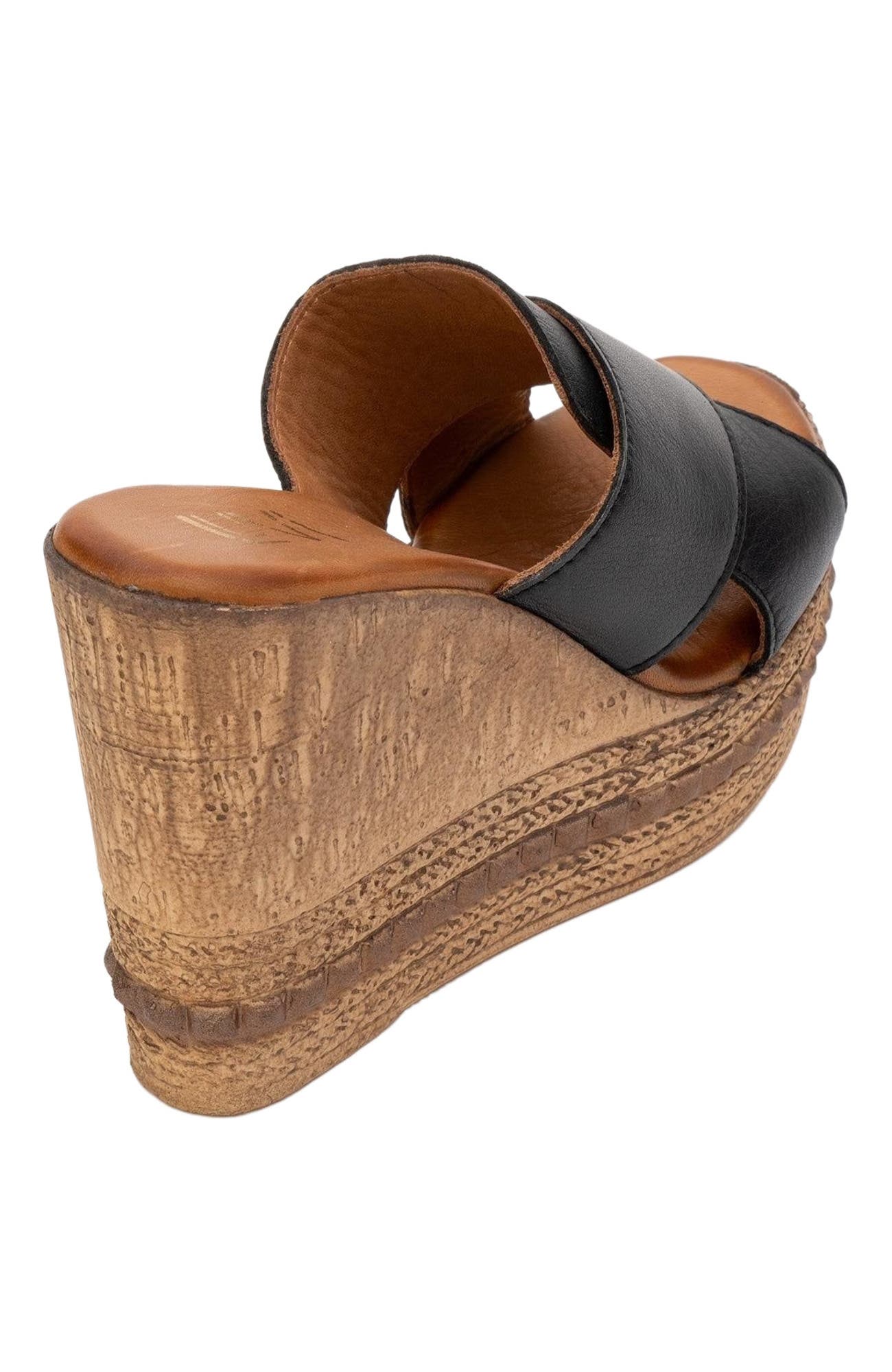 Forever & Always Shoes Lois Wedge Leather Sandal, Alternate, color, Black Leather