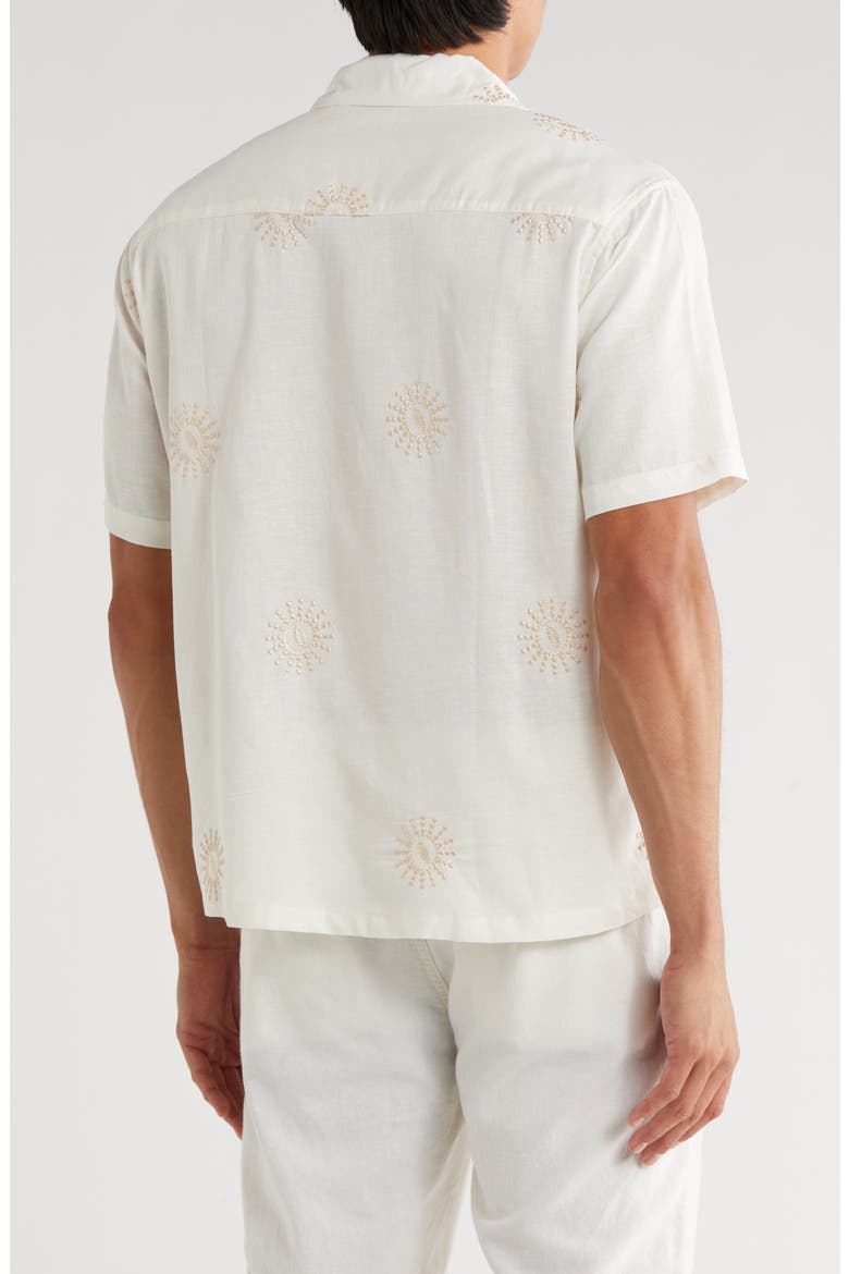 Boxy Fit Sun Embroidered Camp Shirt, Alternate, color, OFF WHITE