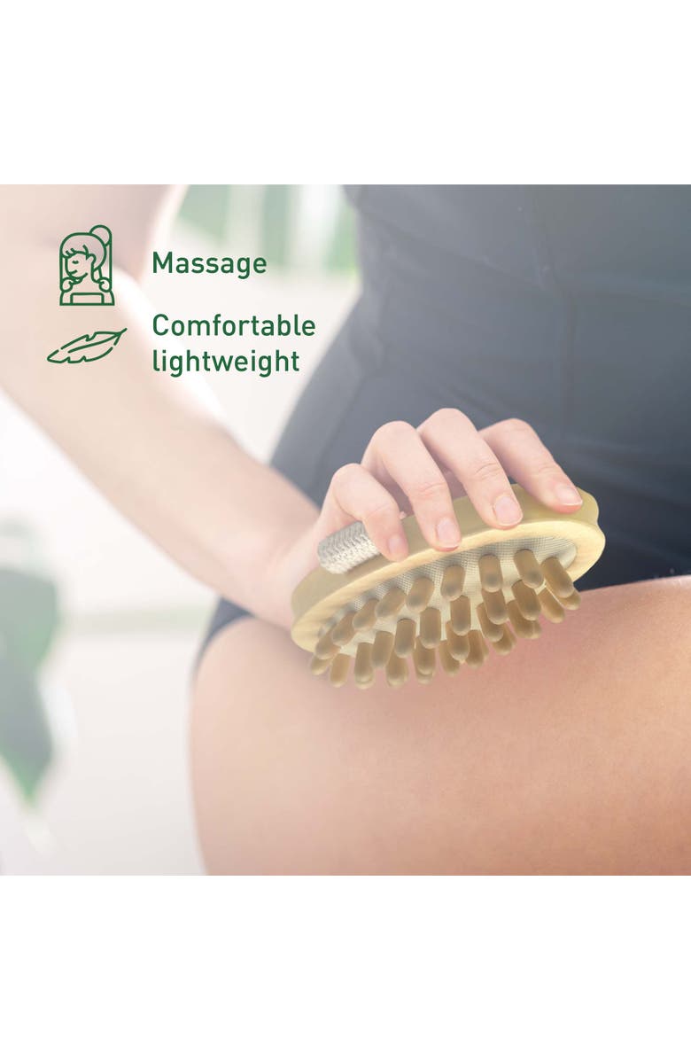 PURSONIC Boar Bristle Bath Brush & Rubber Massager with Lotus Wooden Handle, Alternate, color, Ivory