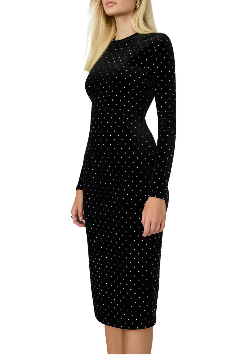 Hailee Diamante Long Sleeve Velvet Dress, Alternate, color, BLACK