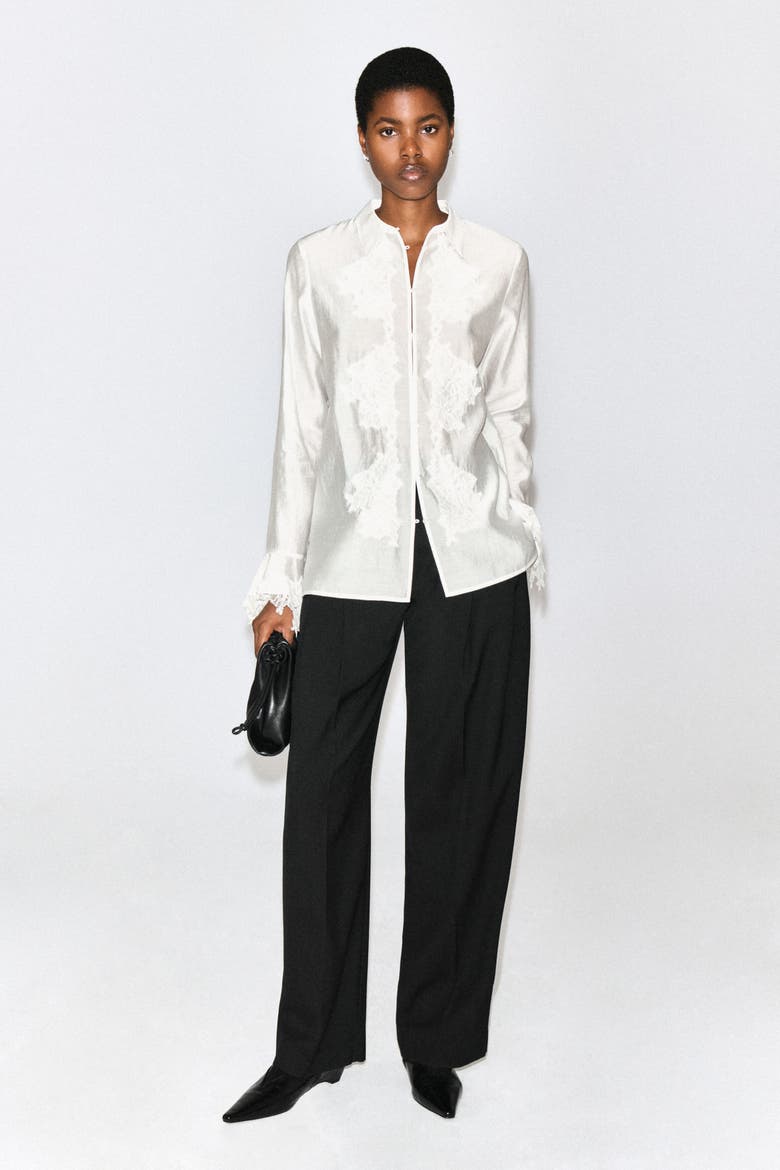 Fluid Lace-Detail Shirt, Alternate, color, IVORY