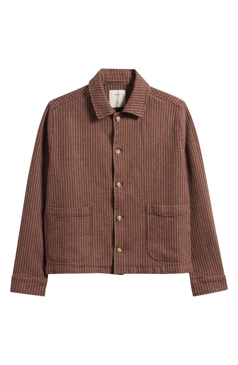 Percival Sorrento Pinstripe Cotton & Linen Button-Up Overshirt, Main, color, Brown