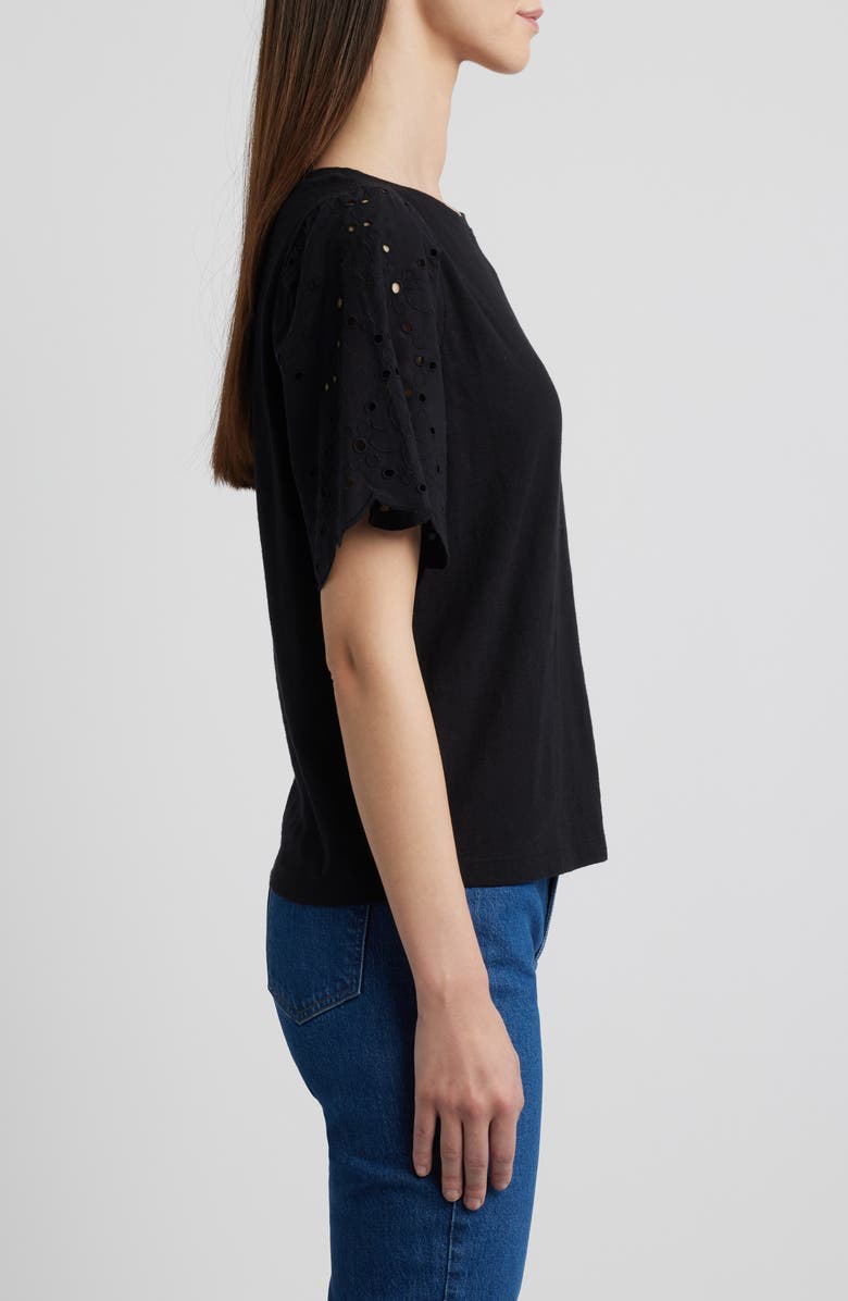 beachlunchlounge Percy Eyelet Sleeve Mixed Media Top, Alternate, color,