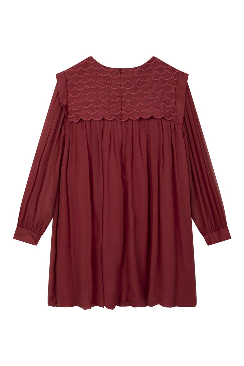 Kids' Scallop Trim Long Sleeve Silk Crepe Dress, Alternate, color, 479 PINK