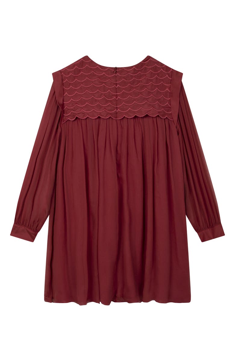 Chloé Kids' Scallop Trim Long Sleeve Silk Crepe Dress, Alternate, color, 