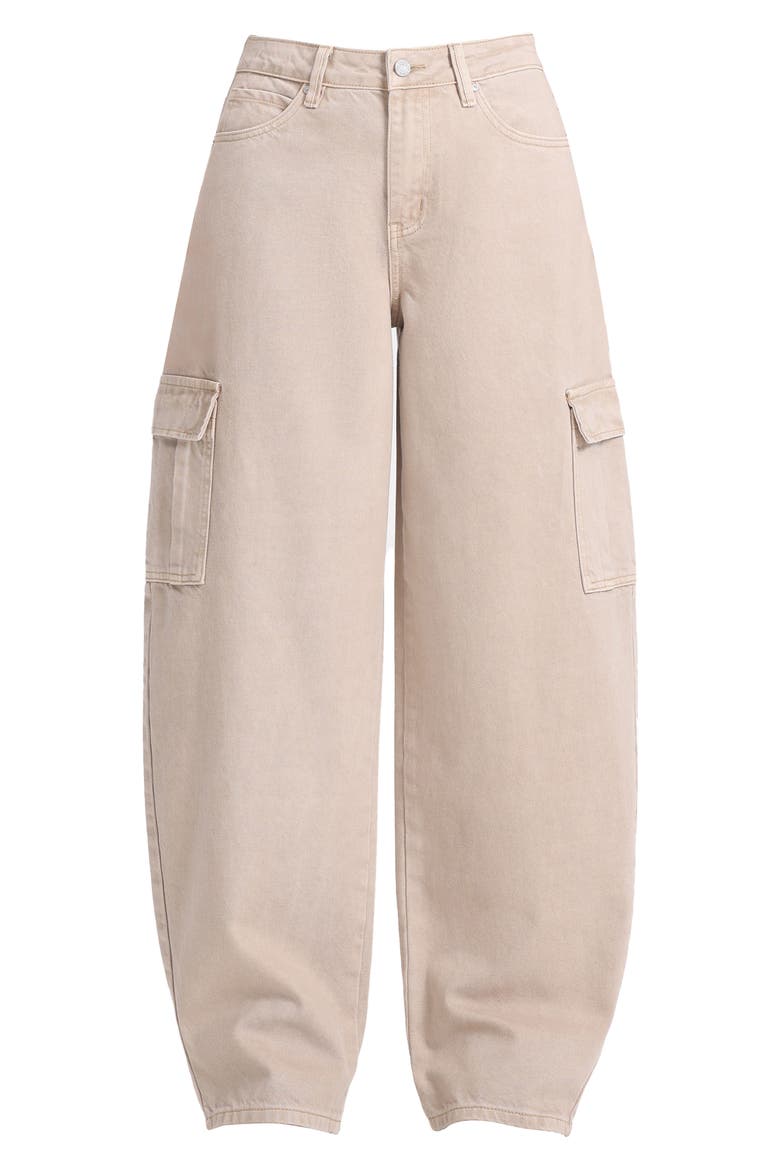 Low Rise Barrel Cargo Jeans, Alternate, color, LIGHT KHAKI