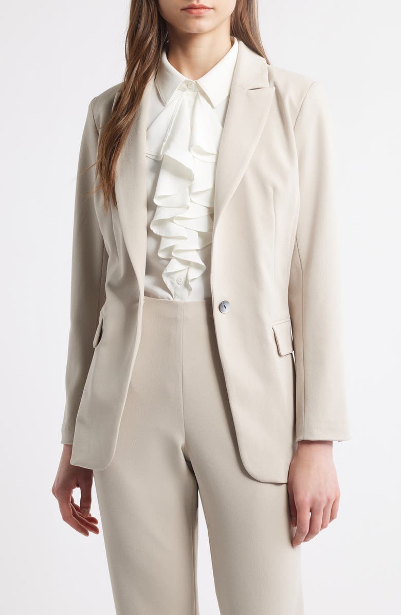 Ming Wang x Tanya Foster Deco Crepe One-Button Blazer, Main, color, Limestone