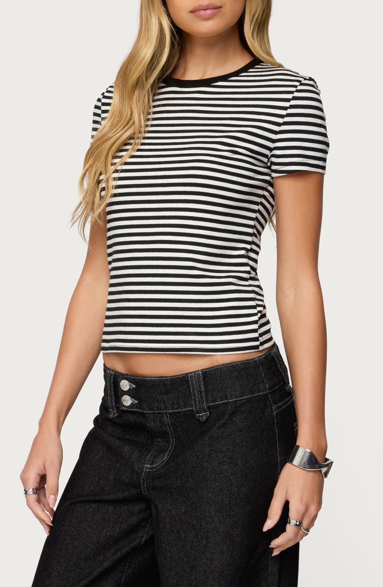 EDIKTED Nessie Stripe T-Shirt, Alternate, color, Black-And-White