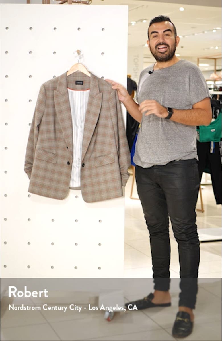 Houndstooth Plaid Ruched Sleeve Blazer, sales video thumbnail