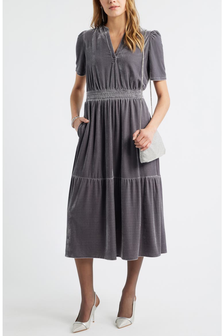 Short Sleeve Velour Midi Dress, Main, color, GREY MOUNTAIN