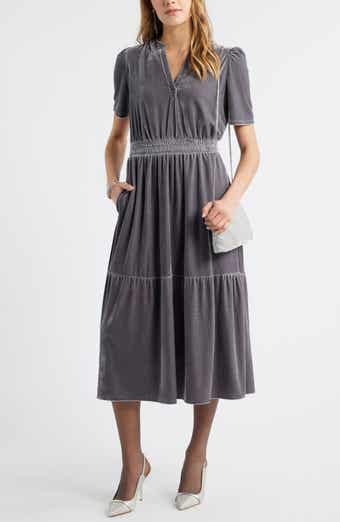 Caslon® Short Sleeve Velour Midi Dress
