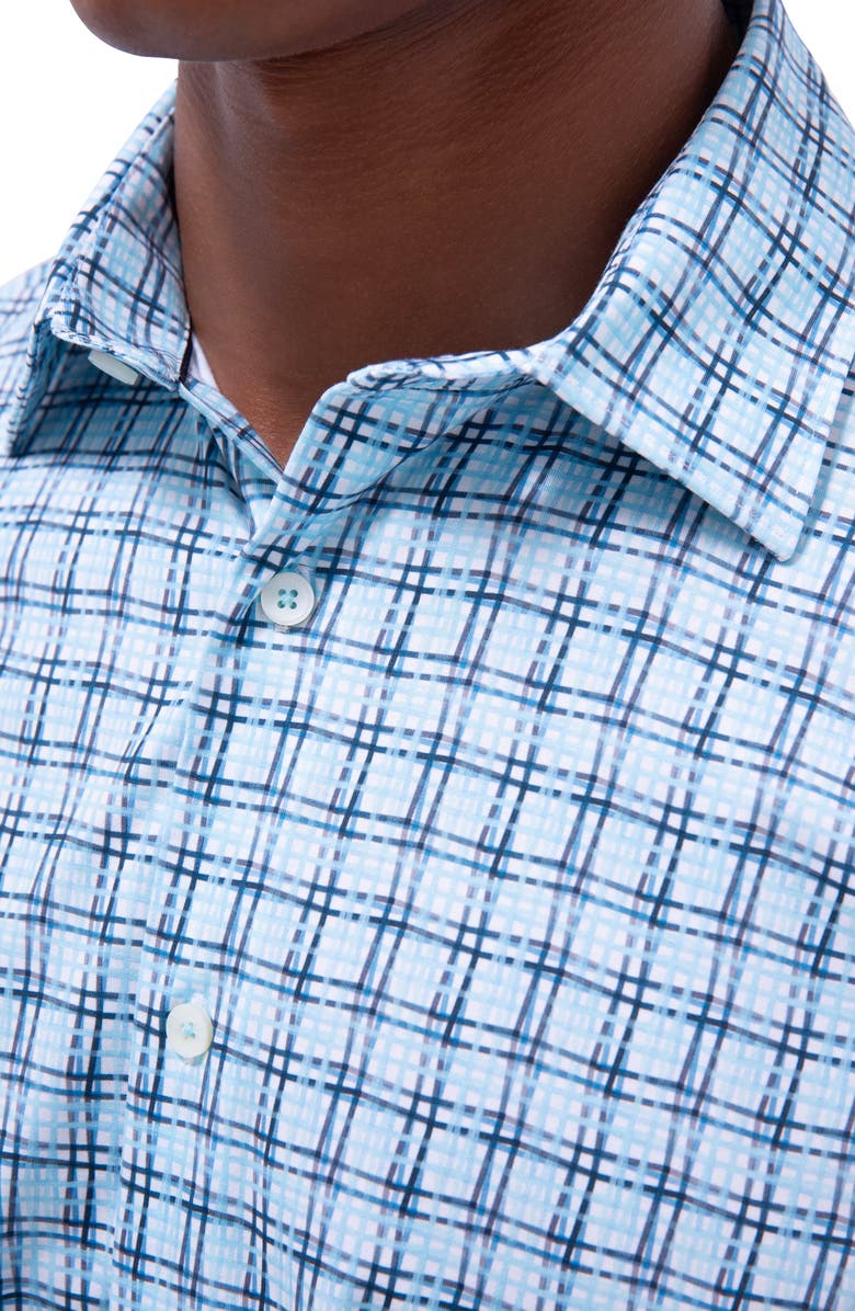Bugatchi Miles OoohCotton<sup>®</sup> Windowpane Short Sleeve Button-Up Shirt, Alternate, color, Ice