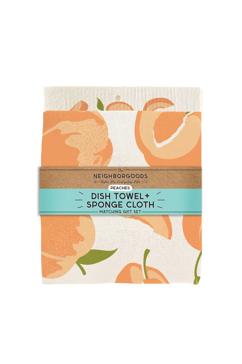 Peach Dish Towel + Sponge Cloth Gift Set, Alternate, color, Orange