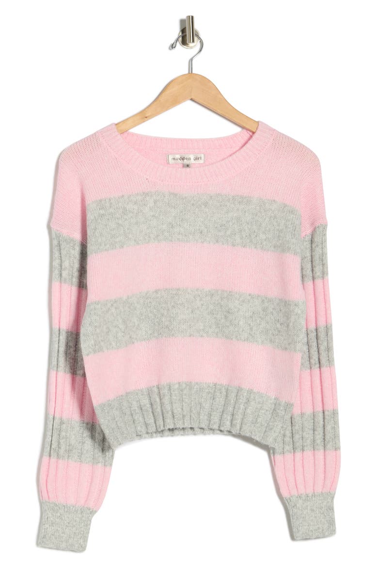 Stripe Crewneck Pullover Sweater, Alternate, color, GREY HEATHER COMBO