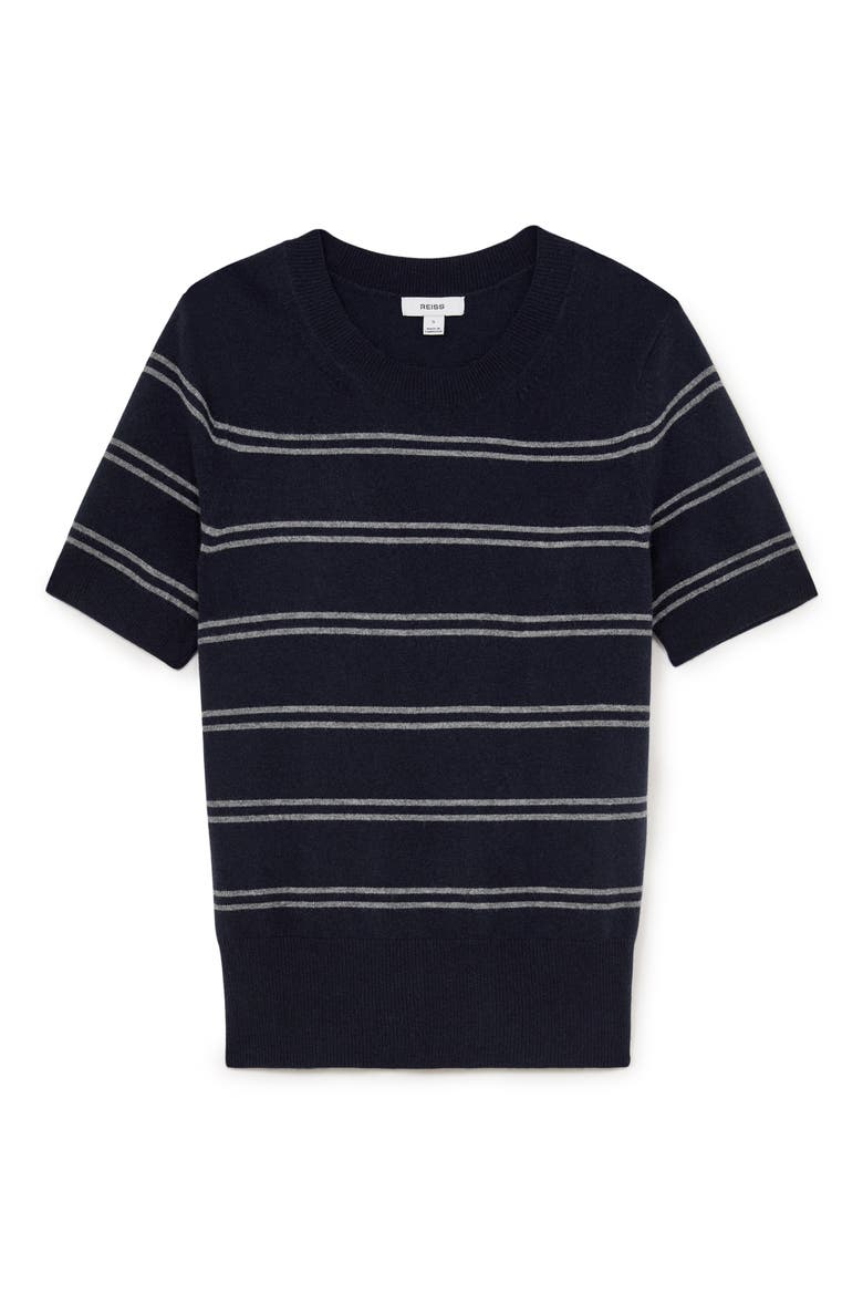 Sabrina Short Sleeve Sweater, Alternate, color, NAVY/ GREY