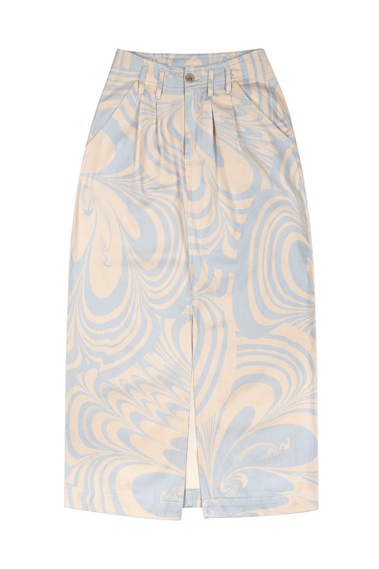 Kandran Printed Twill Pencil Midi Skirt, Main, color, Nuva Sky