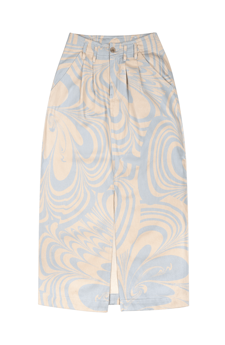 Untitled in Motion Kandran Printed Twill Pencil Midi Skirt, Main, color, Nuva Sky