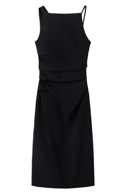 Pleat Detail Sleeveless Midi Dress