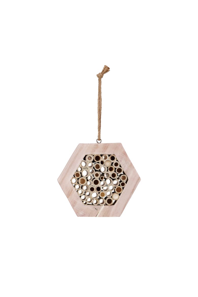 Paulownia Wood Hexagon Shaped Insect House with Jute Hanger, Natural, Main, color, Natural