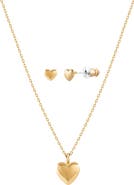Bearfruit Jewelry 14k Gold Plated Puffed Heart Necklace & Stud Set Cute Trendy Everyday