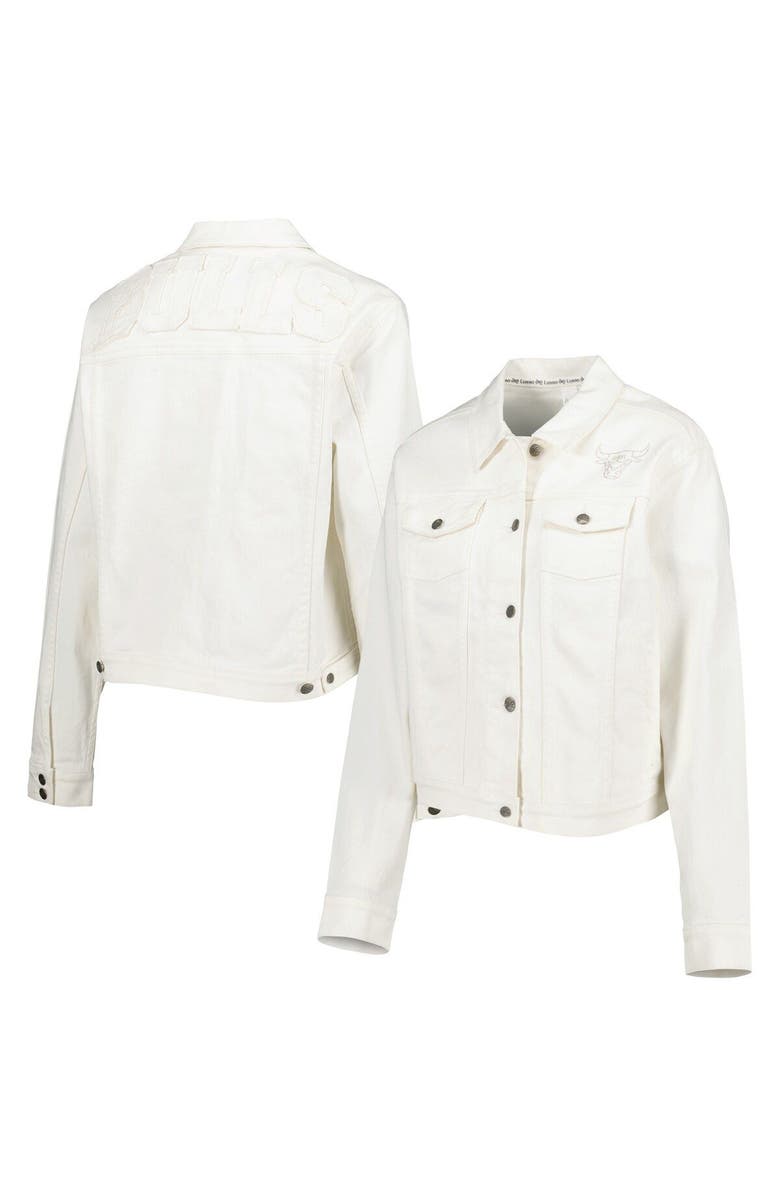 LUSSO Women's Lusso White Chicago Bulls Swarovski Crystal & Distressed Button-Up Denim Jacket, Main, color, White