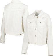 LUSSO Women's Lusso White Chicago Bulls Swarovski Crystal & Distressed Button-Up Denim Jacket