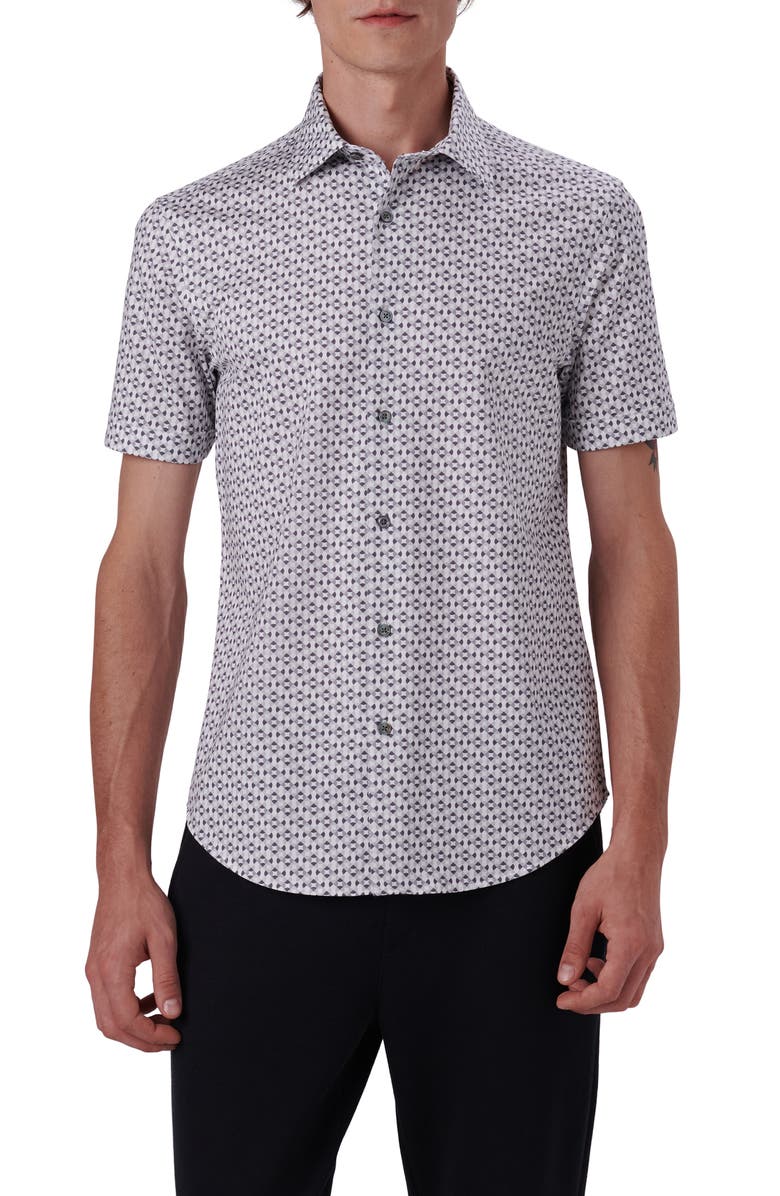 Bugatchi OoohCotton<sup>®</sup> Geo Print Short Sleeve Button-Up Shirt, Main, color, 