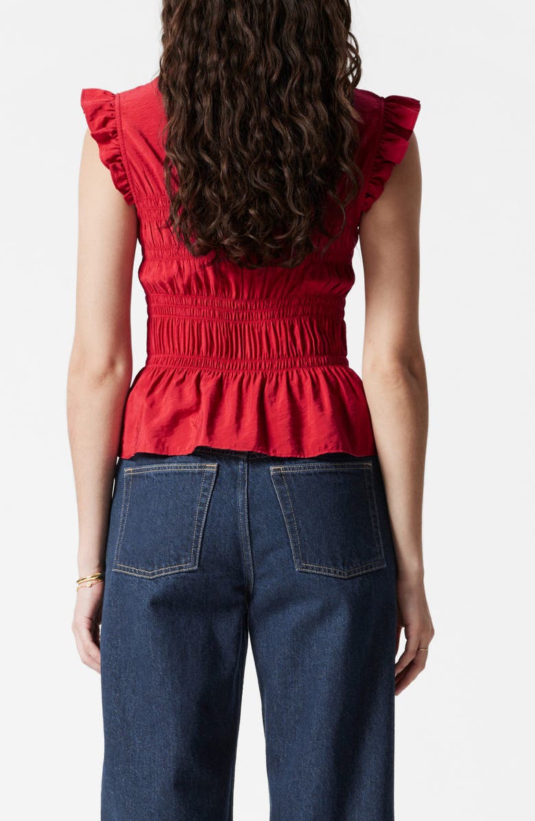 & Other Stories Smocked Ruffle Trim Top, Alternate, color, Red Medium