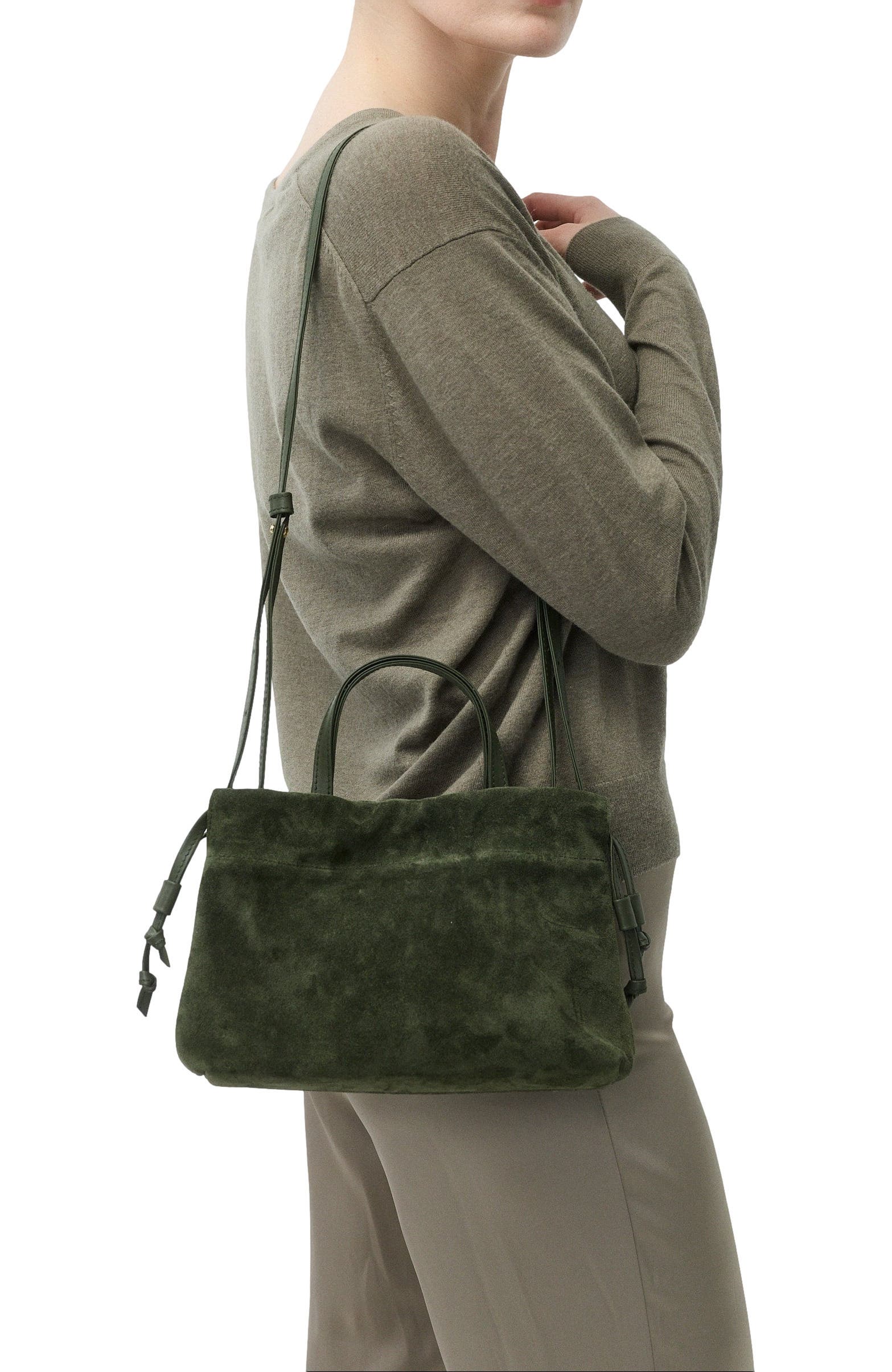 Mini Asisi Convertible Suede Crossbody, Alternate, color, Olive Suede
