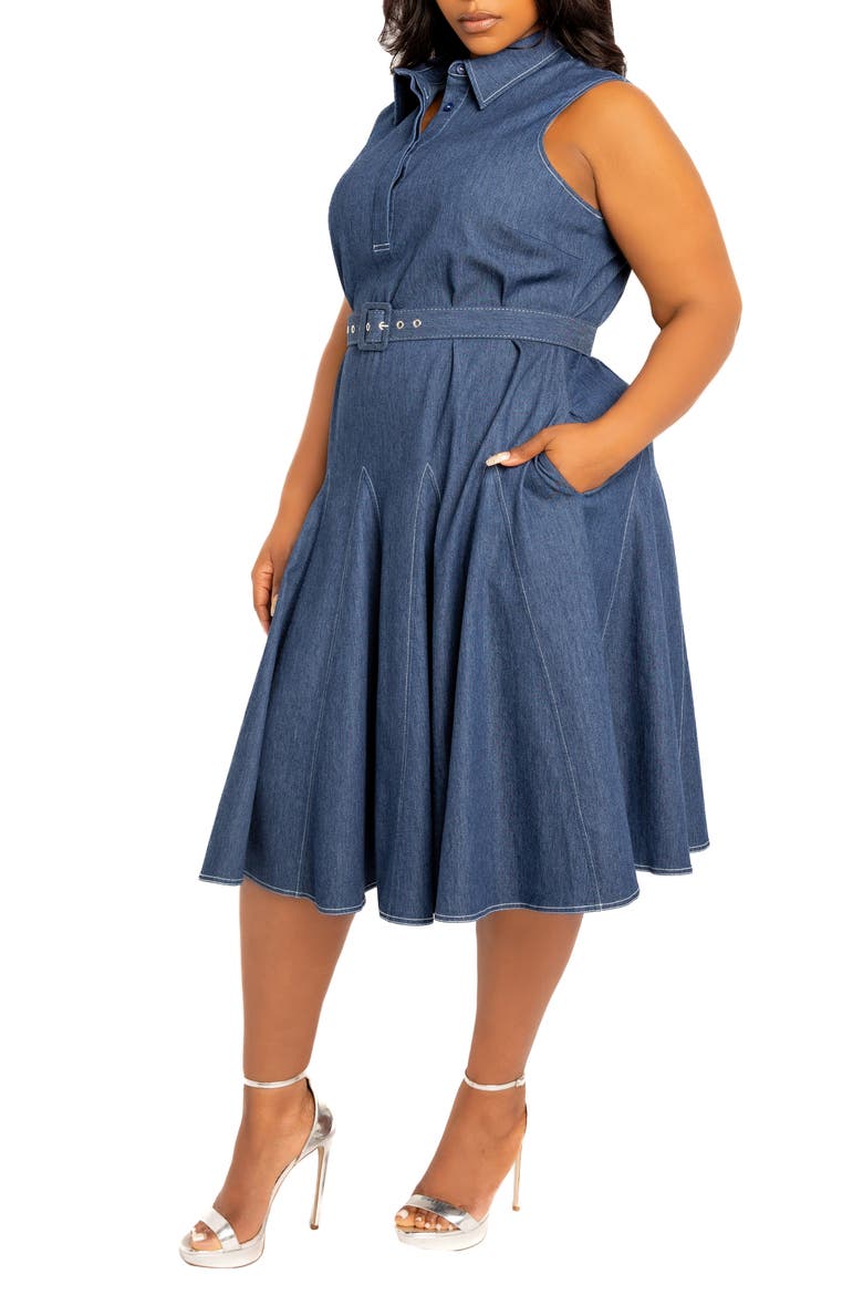 Belted Denim Shirtdress, Alternate, color, DENIM BLUE