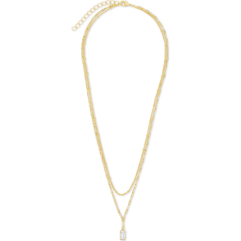 Sterling Forever Jodie Cubic Zirconia Pendant Layered Necklace In Gold