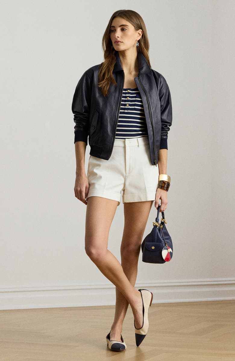 Lauren Ralph Lauren High Rise Stretch Cotton Shorts, Alternate, color, White