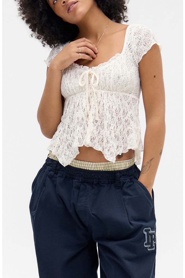 Piper Asymmetric Hem Stretch Lace Top, Main, color, WHITE