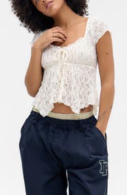BDG Urban Outfitters Piper Asymmetric Hem Stretch Lace Top