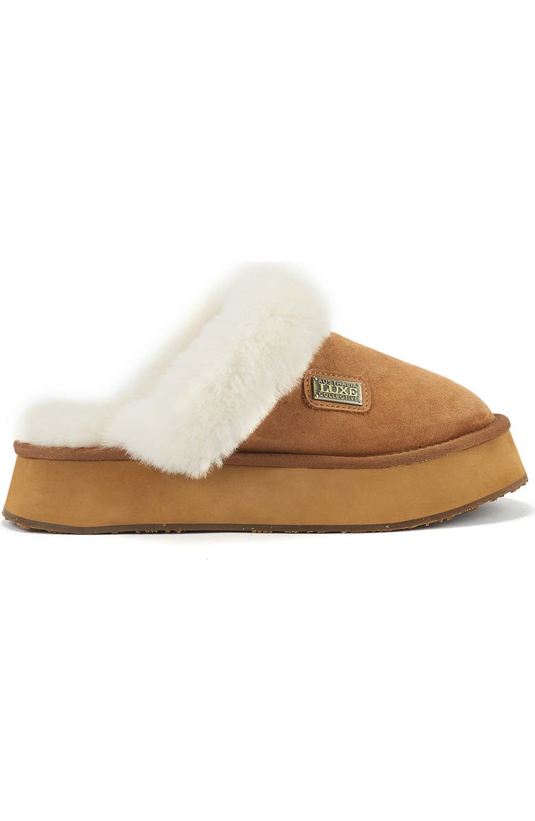 Australia Luxe Collective Genuine Shearling Platform Mule Slipper, Alternate, color, Chestnut