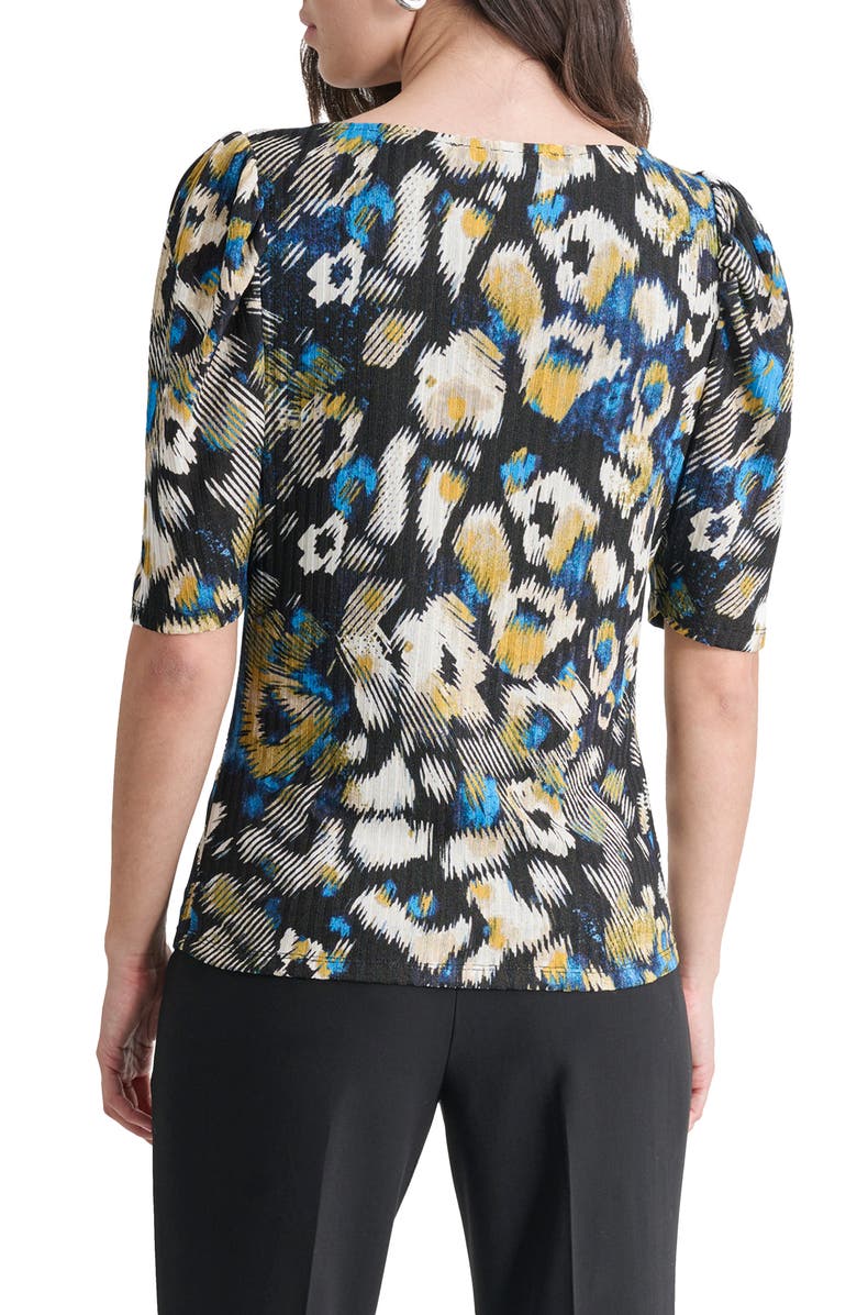 DKNY Abstract Print Asymmetric Neck Rib Top, Alternate, color, 