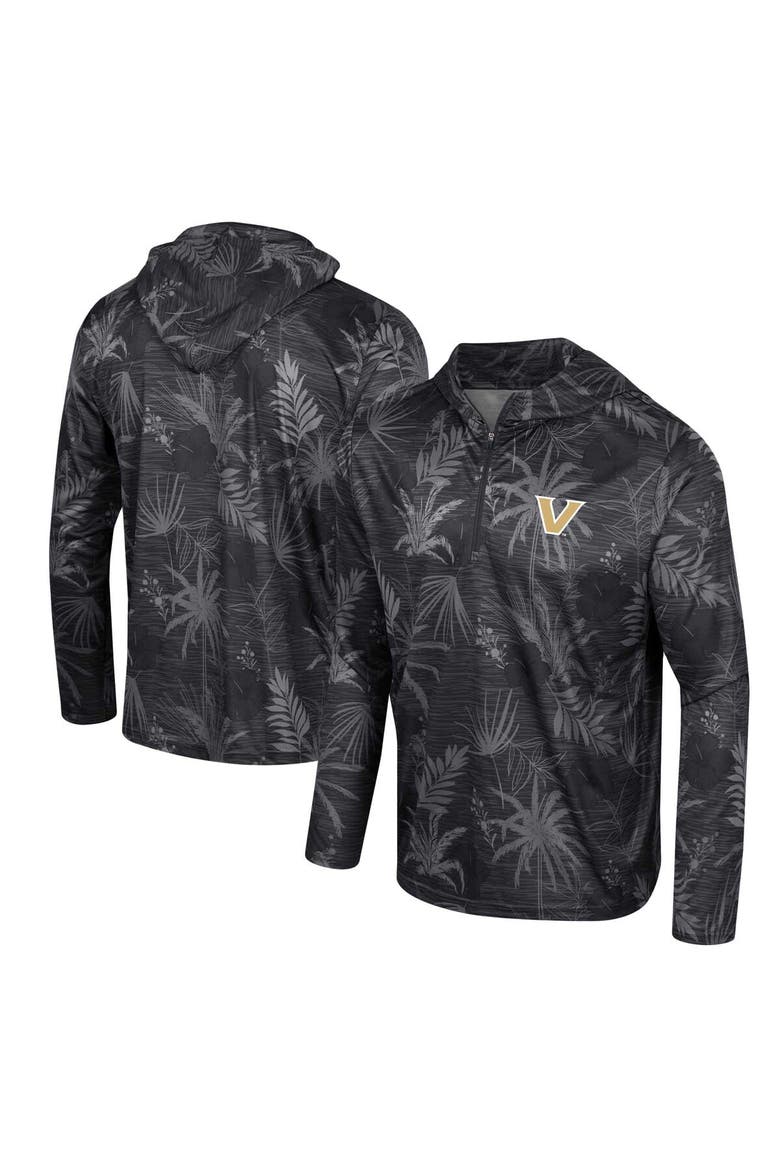 Men's Colosseum Black Vanderbilt Commodores Palms Printed Lightweight Quarter-Zip Hooded Top, Alternate, color, Black