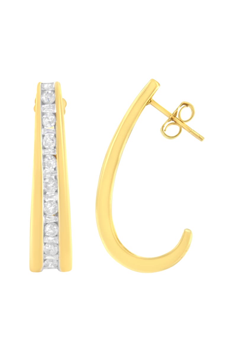 10K Yellow Gold 1 Ct Channel Diamond J-Hoop Earrings, Alternate, color, Yellow