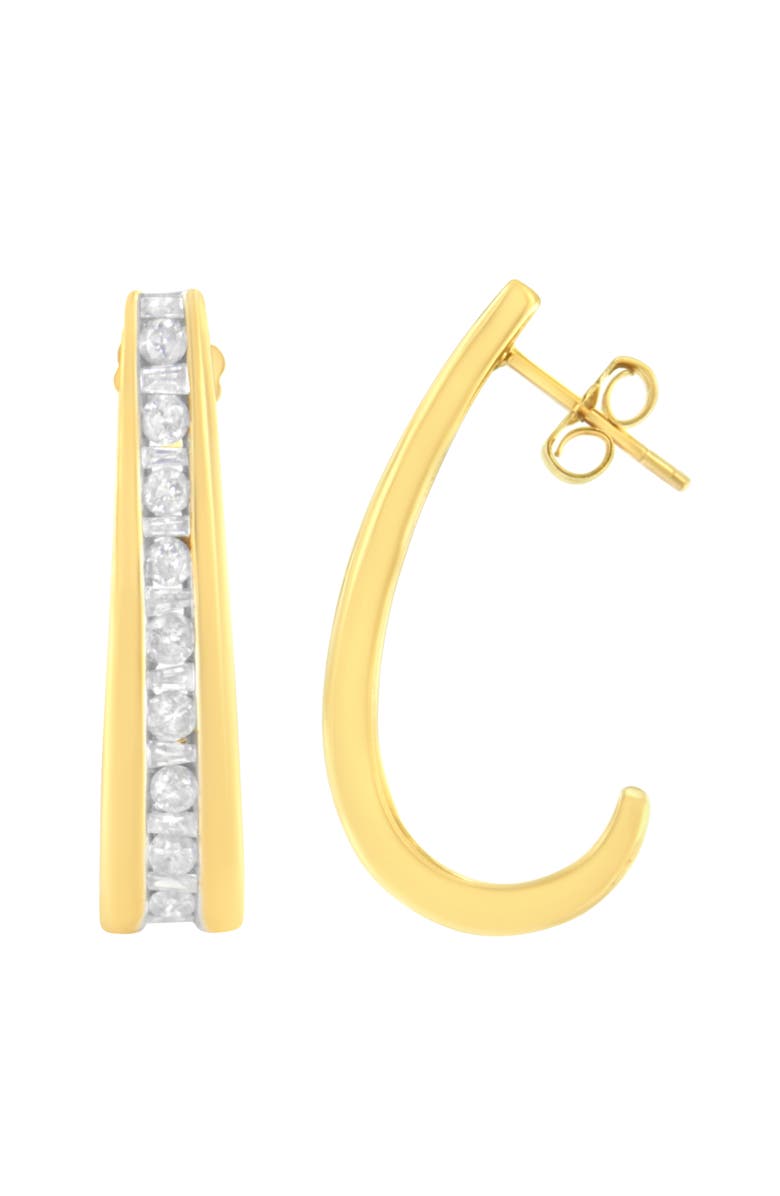 Haus of Brilliance 10K Yellow Gold 1 Ct Channel Diamond J-Hoop Earrings, Alternate, color, Yellow